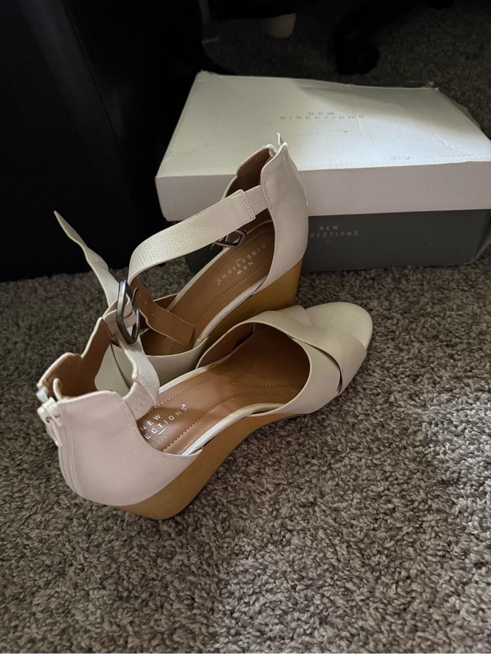 New Directions Cream Cross-Strap Wedge Sandals